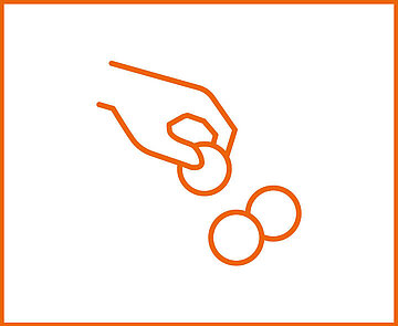 Icon mit einer Hand und drei Münzen