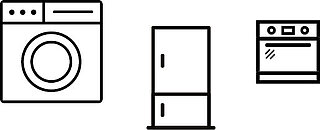 Zeichnung mit Waschmaschine, Kühlschrank und Herd