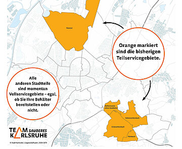 Karte der Servicegebiete in der Stadt Karlsruhe