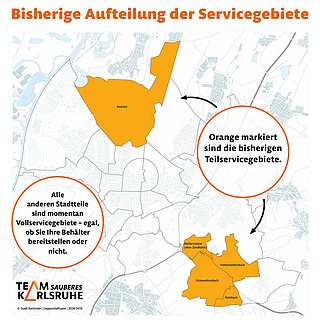 Karte der Servicegebiete in der Stadt Karlsruhe