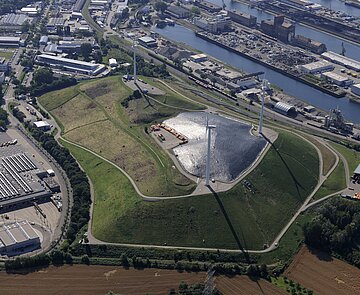 Blick von oben auf das Gelände der Deponie West