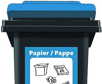 Papiertonne mit blauem Deckel