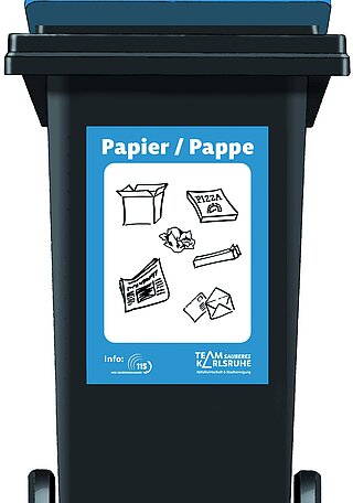 Papiertonne mit blauem Deckel