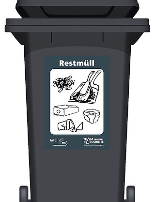 Restmülltonne mit schwarzem Deckel
